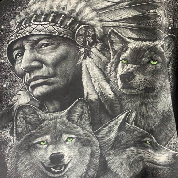 Rock Eagle Chief & Green Eyed Wolf Long Sleeve Tee - Picture 7 of 7